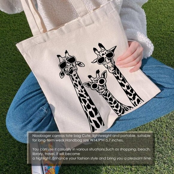 Brand New Giraffe Canvas Tote 15.7in Women's Durable Shoulder Bag - Picture 4 of 7